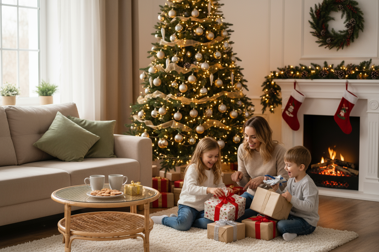 Sapin de noël et décoration rotin