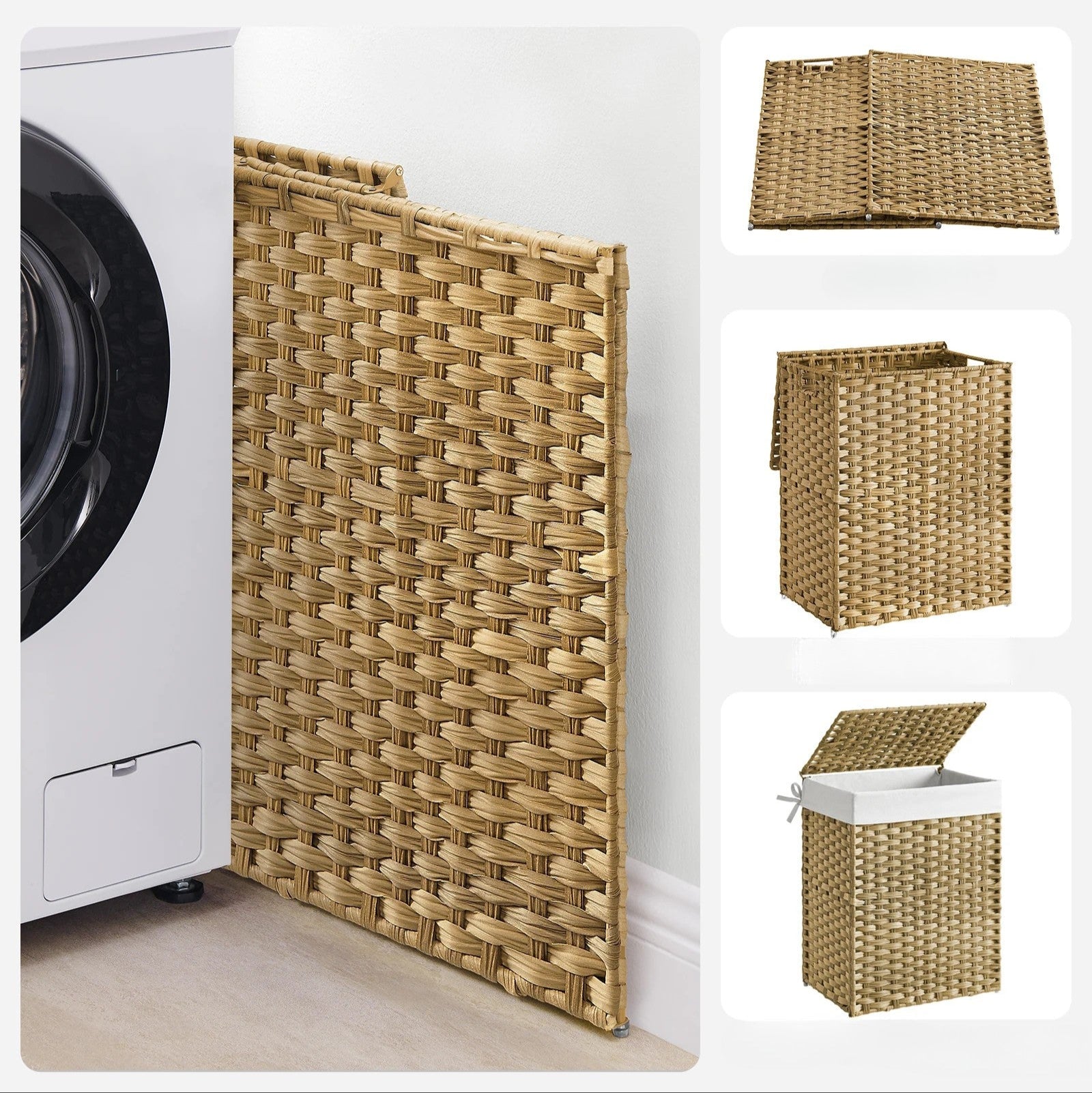 Panier à linge style rotin pliable