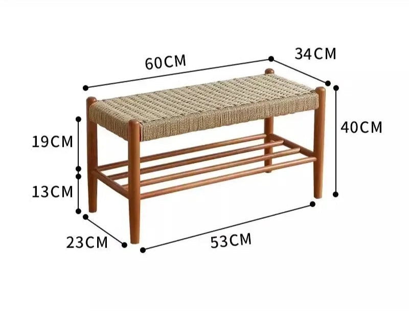Banc rangement chaussures en rotin