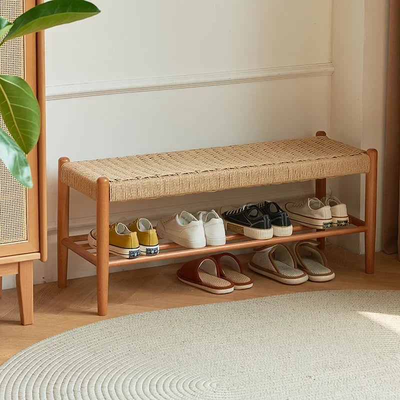Banc rangement chaussures en rotin