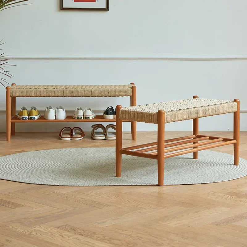 Banc rangement chaussures en rotin
