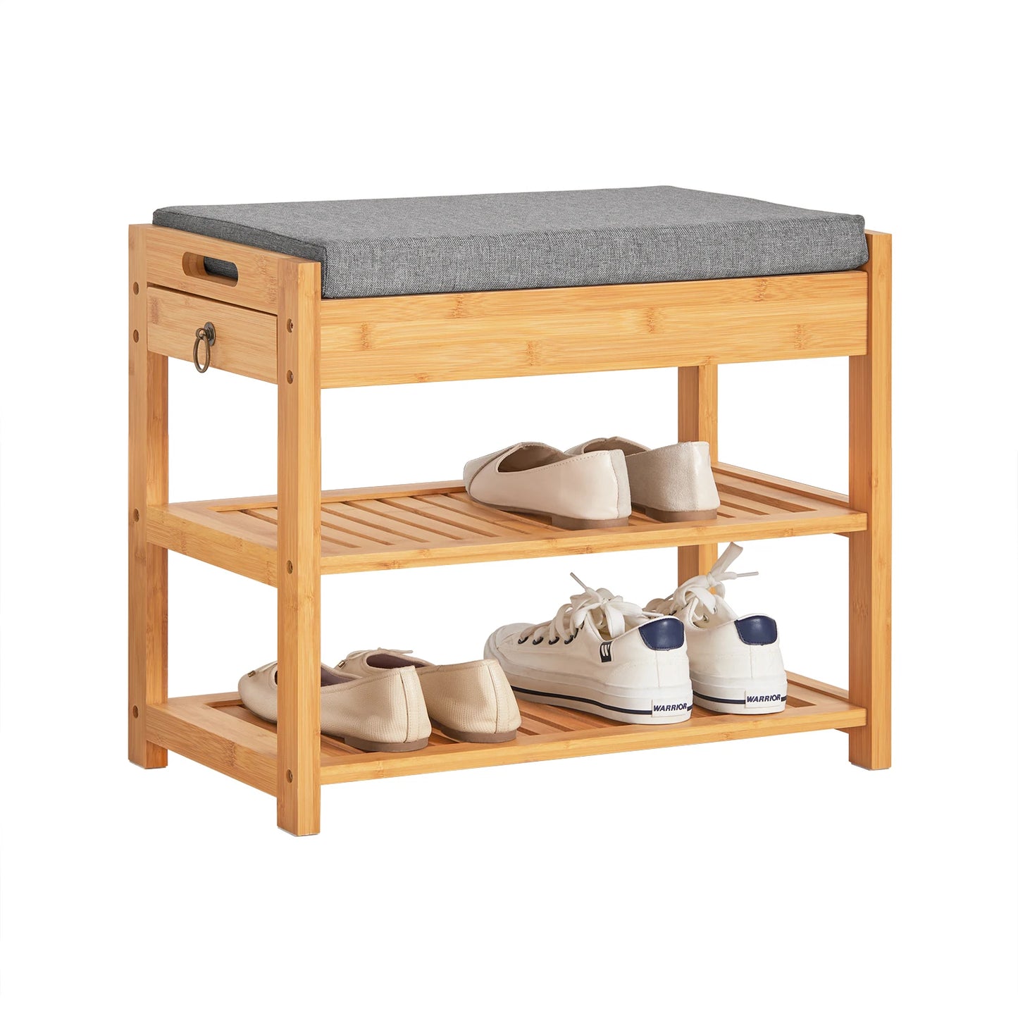 Banc rangement chaussures avec assise et tiroir en bambou