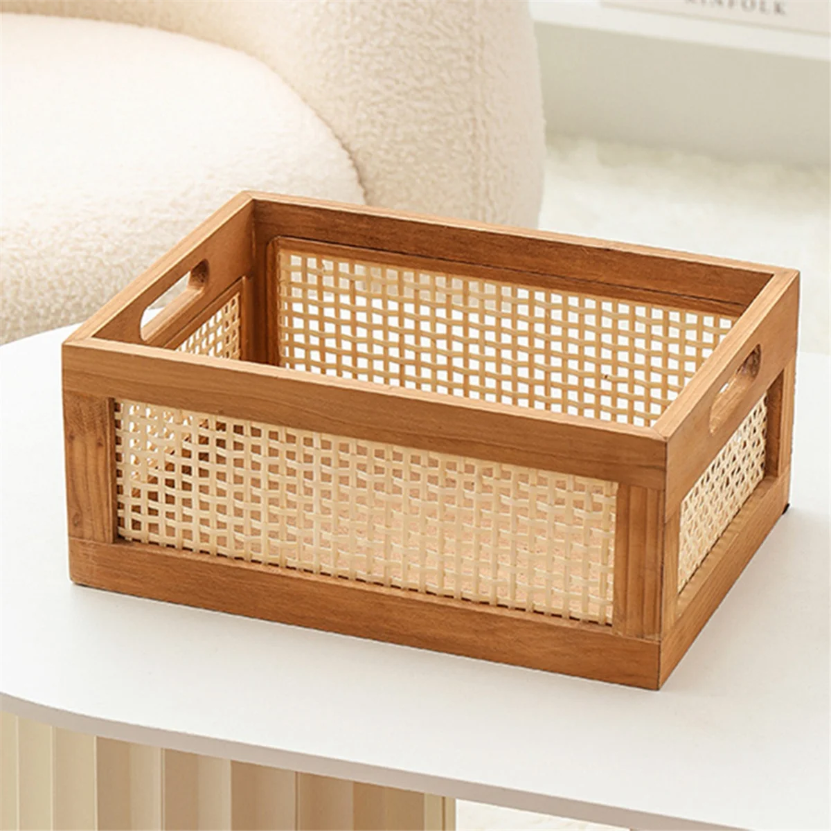 panier rangement bambou sur table