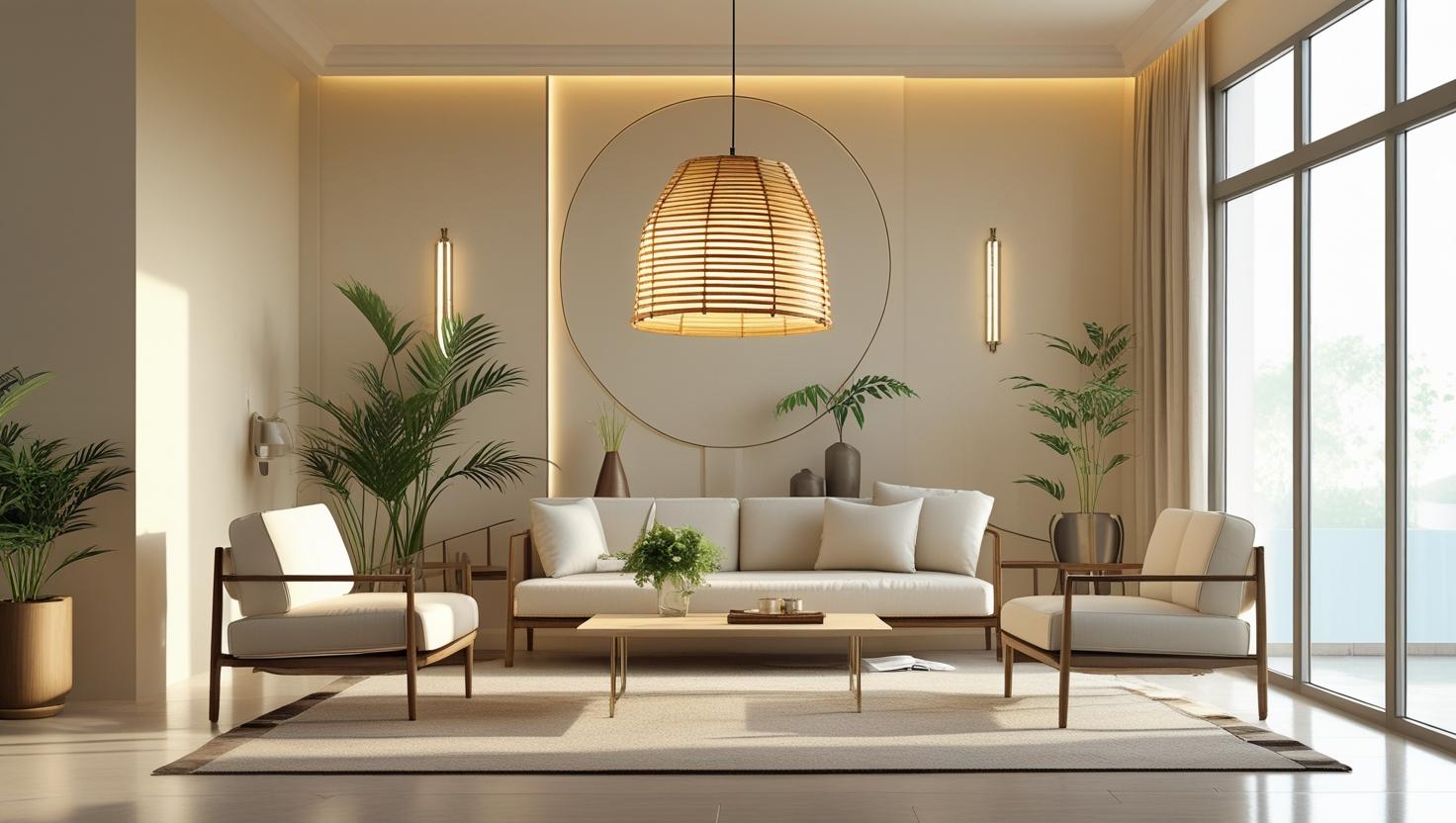 Luminaire bambou dans salon