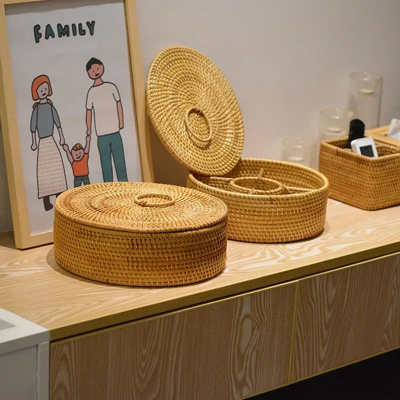 Boite de rangement en rotin decoratif