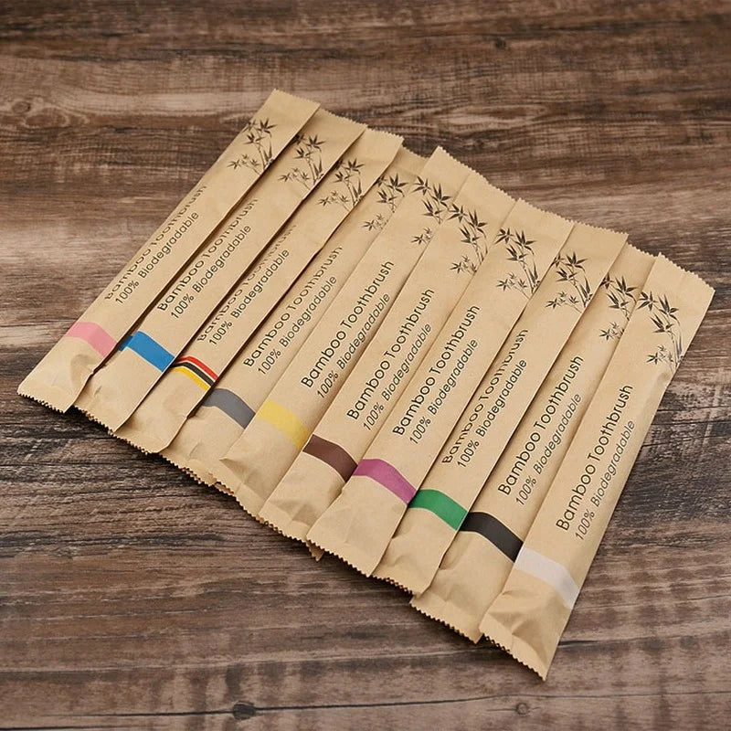 Brosse à dents en bambou couleurs variees