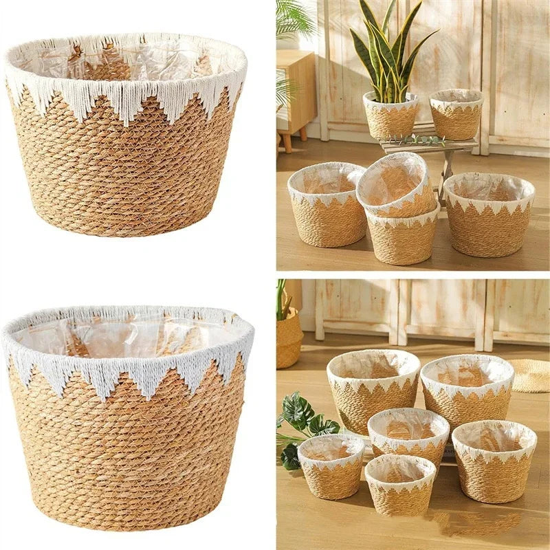 Cache pot en rotin blanc à l'interieur
