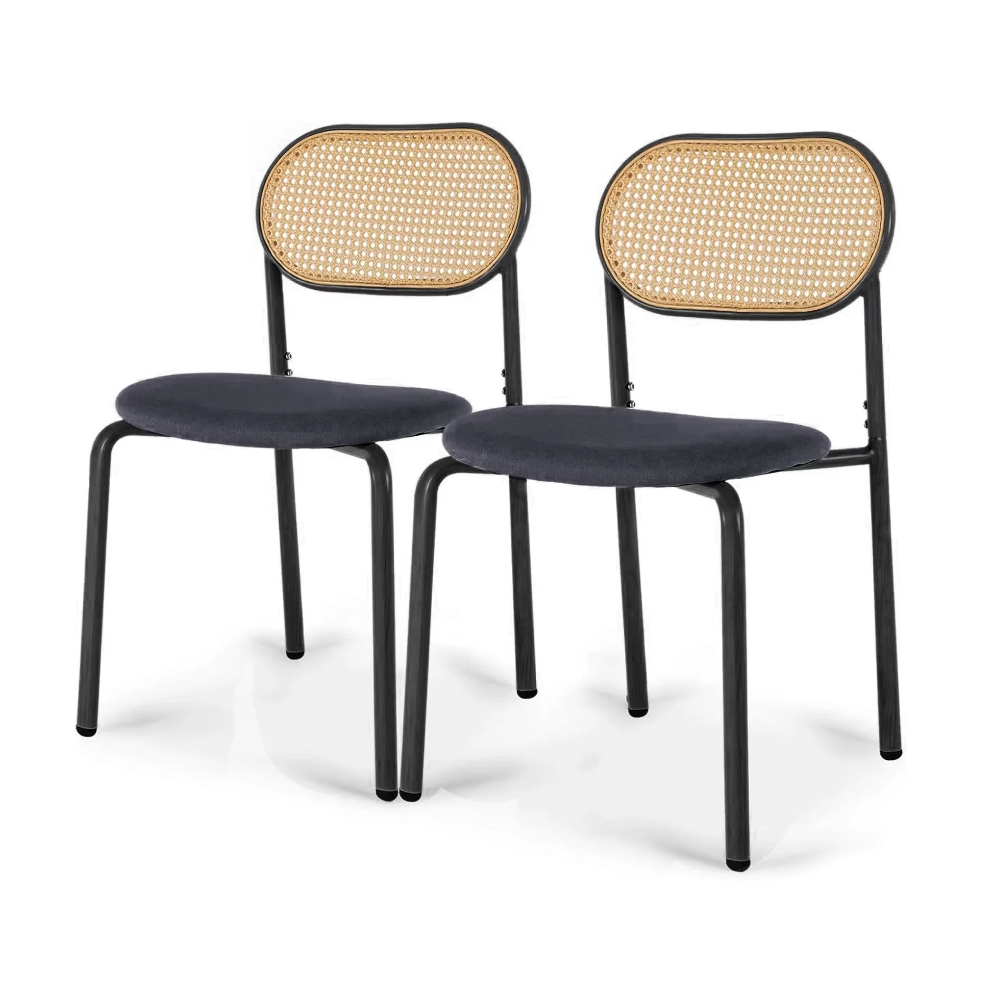 Chaise en rotin design pour salle à manger lot de deux et couleur noire