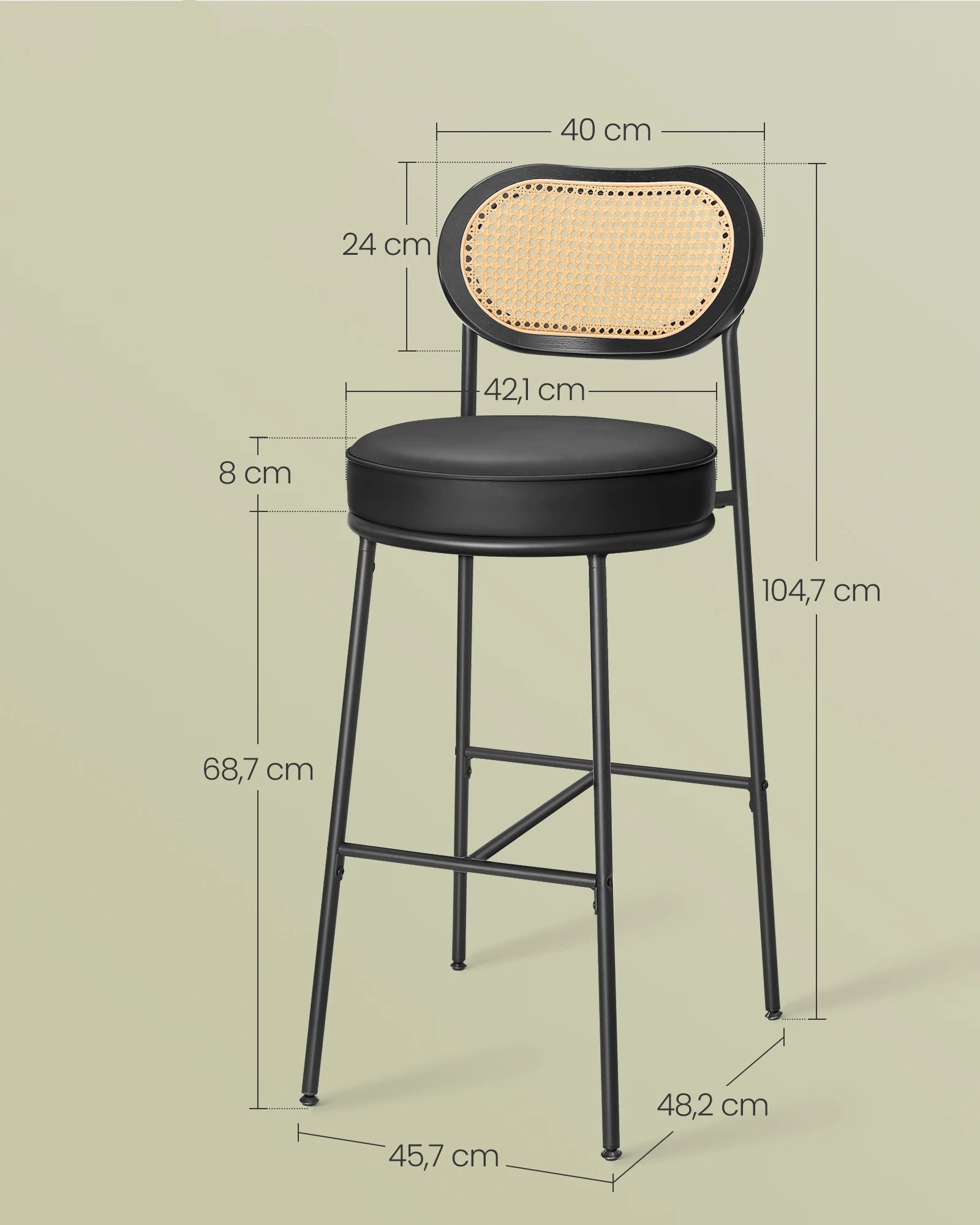 Chaise haute en rotin avec dimensions