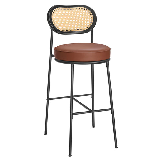 Chaise haute marron caramel en rotin vue de face
