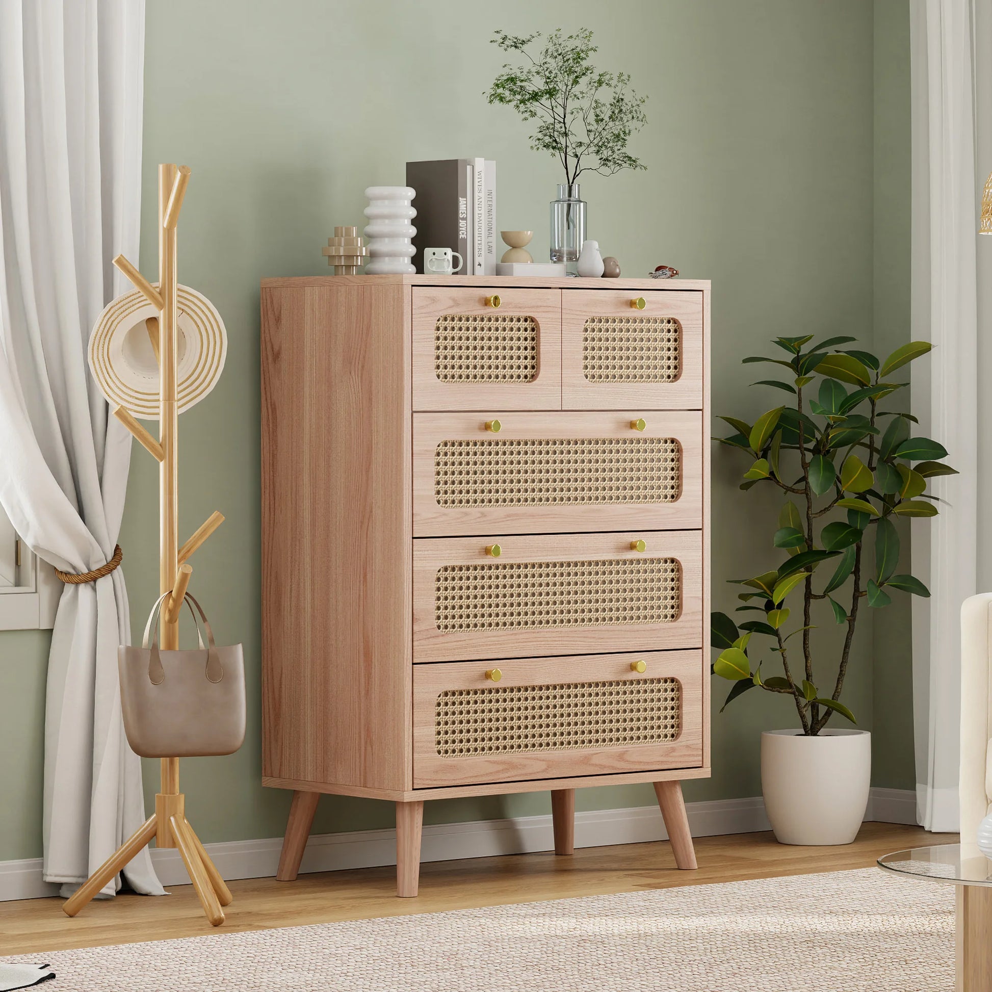 Commode en rotin 5 tiroirs