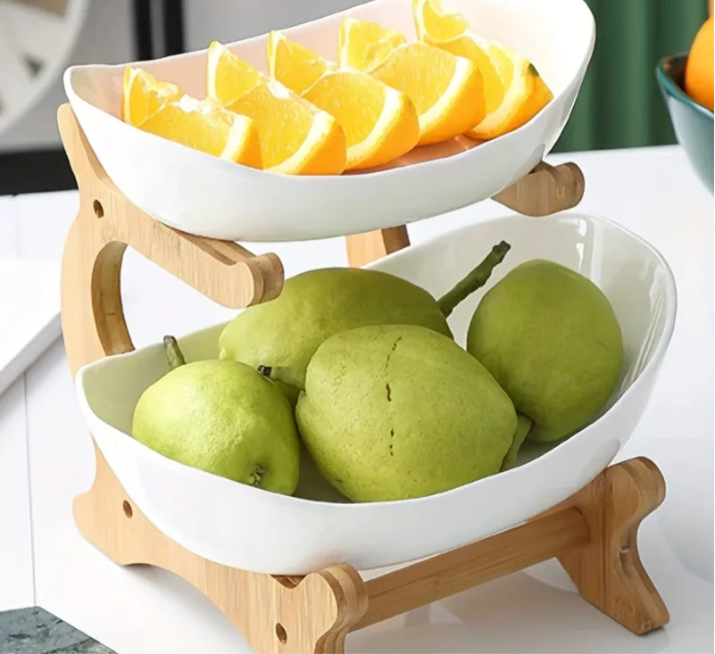 Corbeille a fruits en bambou deux etages