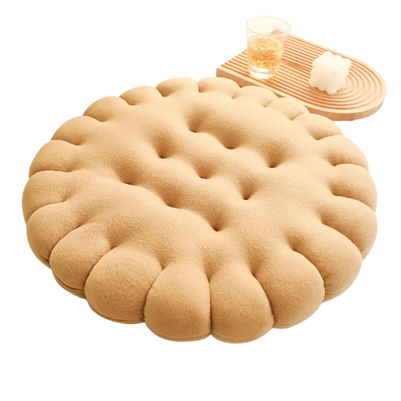 Coussin rond beige pour chaise en rotin