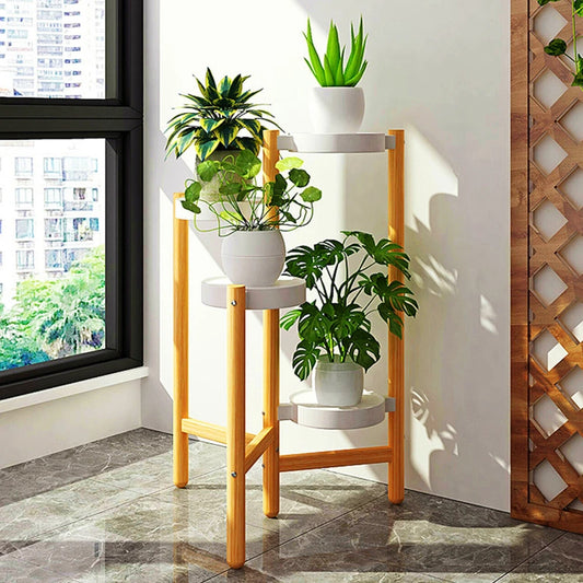 Etagere d'angle en bambou pour plantes