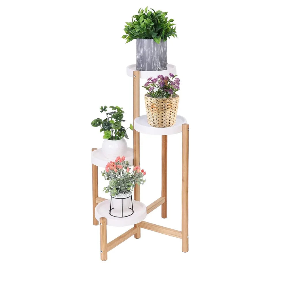Etagere d'angle en bambou pour plantes quatre niveaux