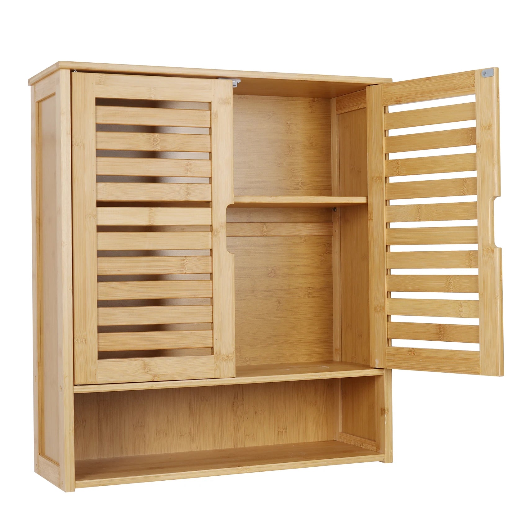 Etagere de salle de bain en bambou gros plan