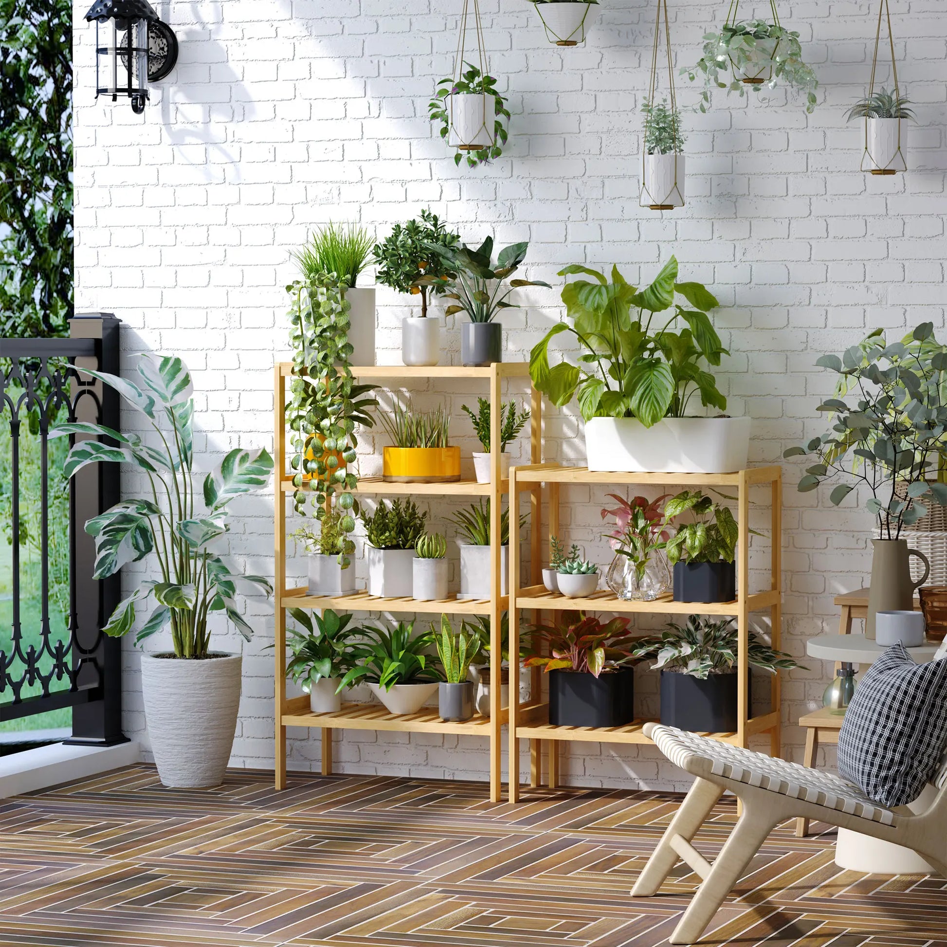 Etagere salle de bain en bambou coin veranda