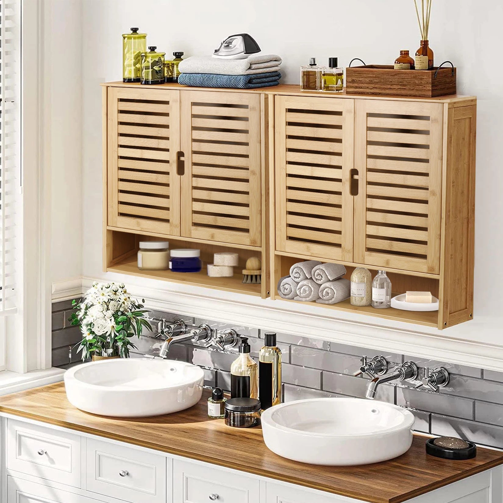 Etagere salle de bain en bambou doublé