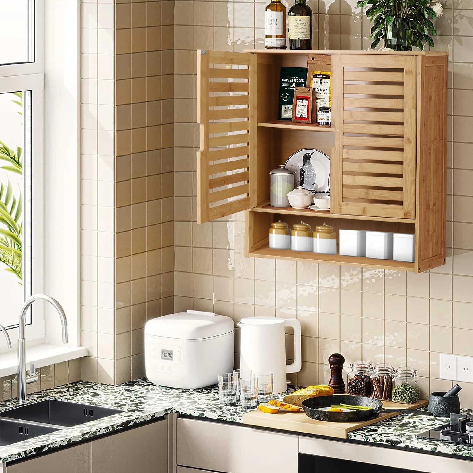 Etagere salle de bain en bambou multifonction cuisine