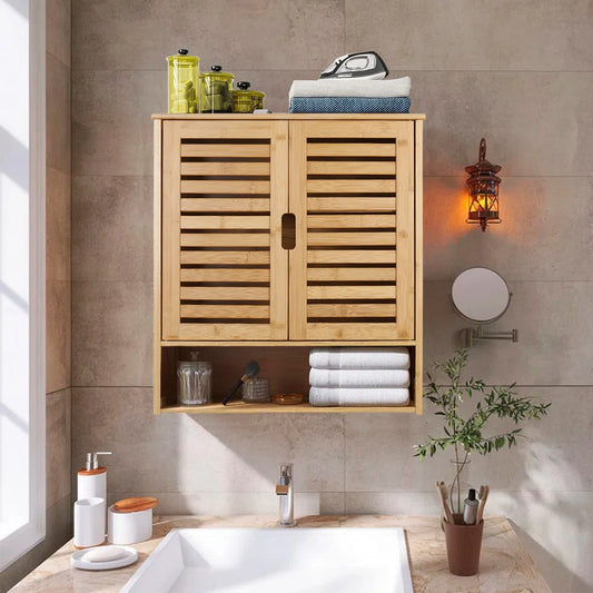 Etagere salle de bain en bambou suspendu