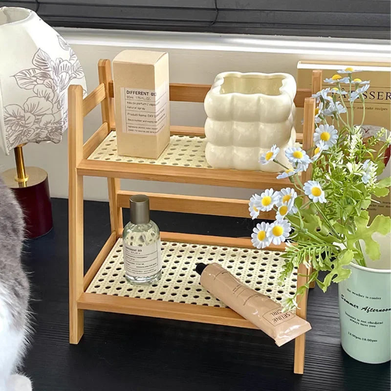 Etagere salle de bain en rotin vue de face