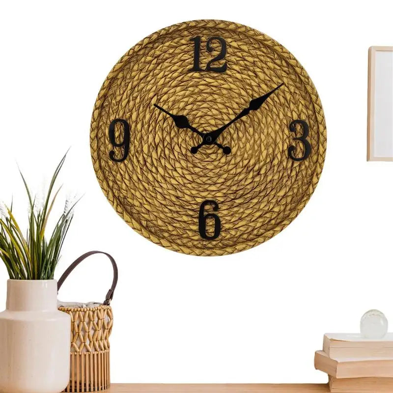 Horloge style rotin murale