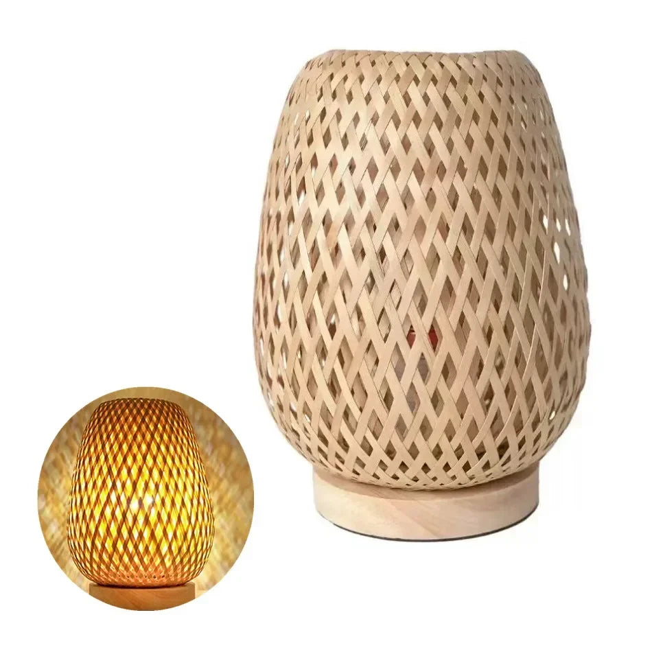 Lampe de chevet en bambou eclairee et non eclairee