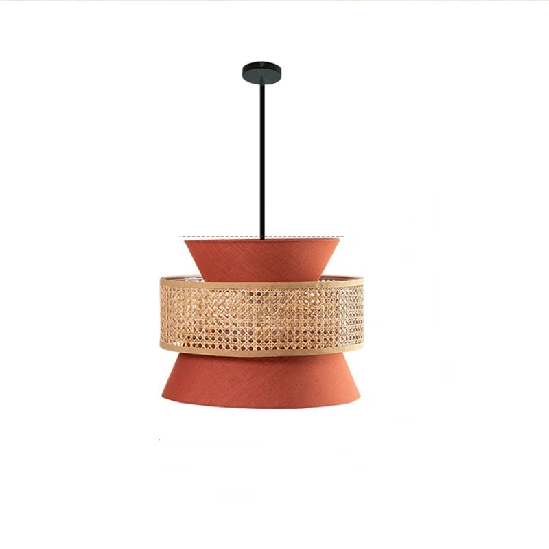 Lustre en rotin wabi sabi orange vue de près