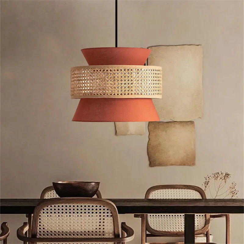 Lustre en rotin wabi sabi vue salon