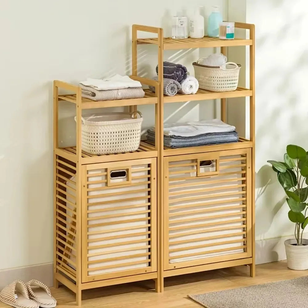 Meuble de rangement salle de bain en bambou vue de face