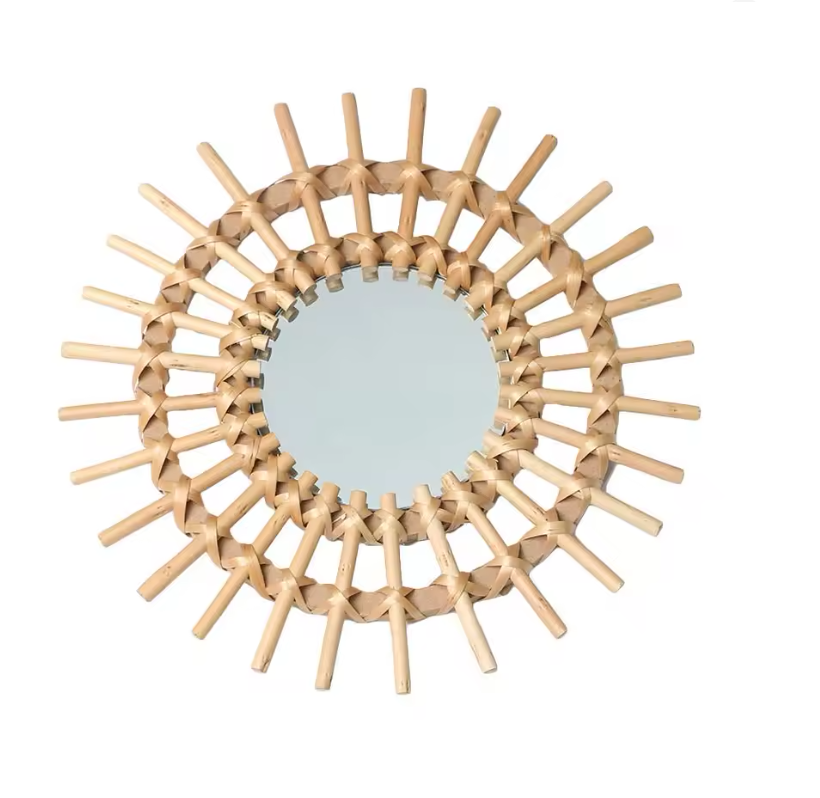Miroir soleil en rotin 