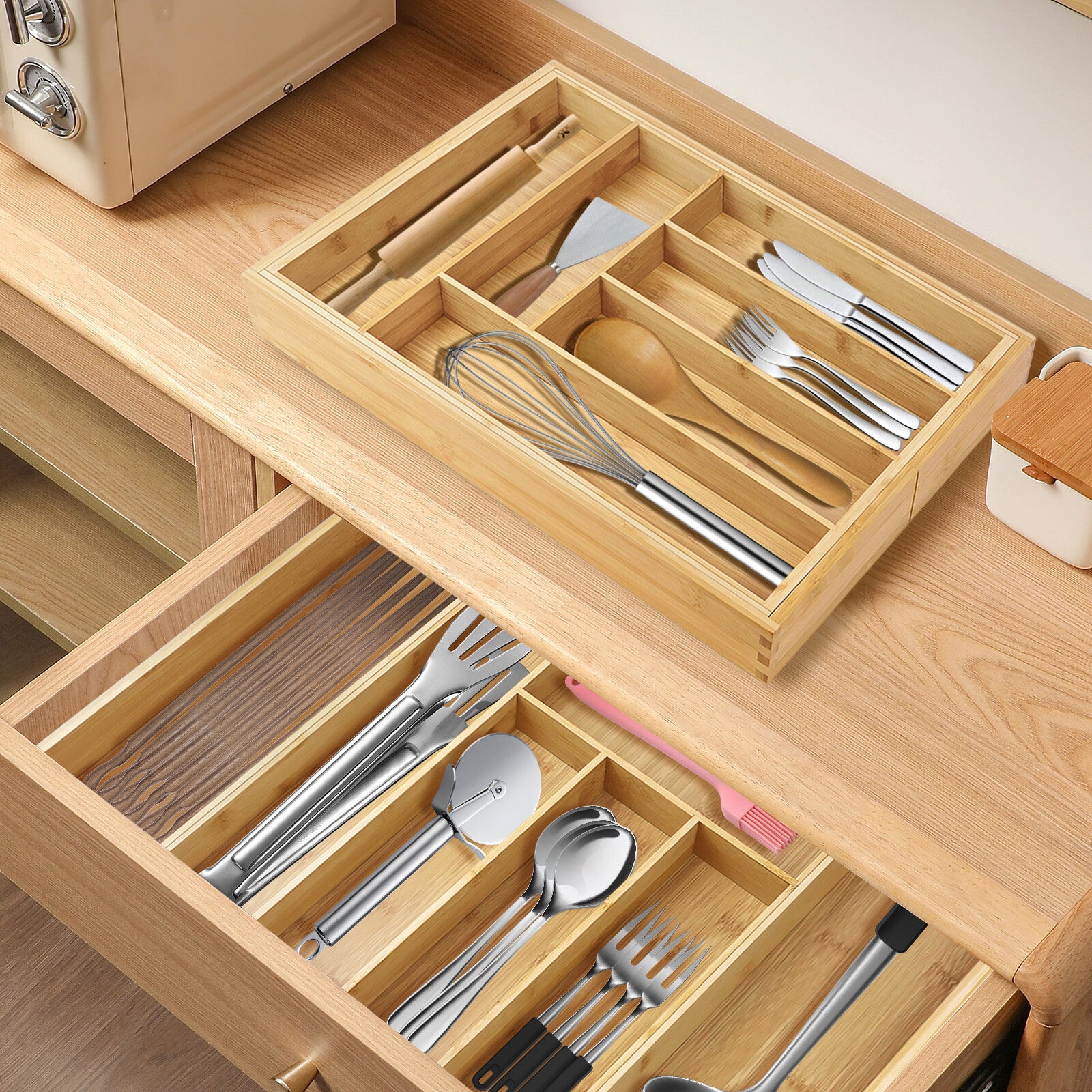 Organisateur en bambou avec couverts