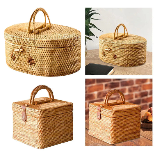 Panier avec couvercle en rotin
