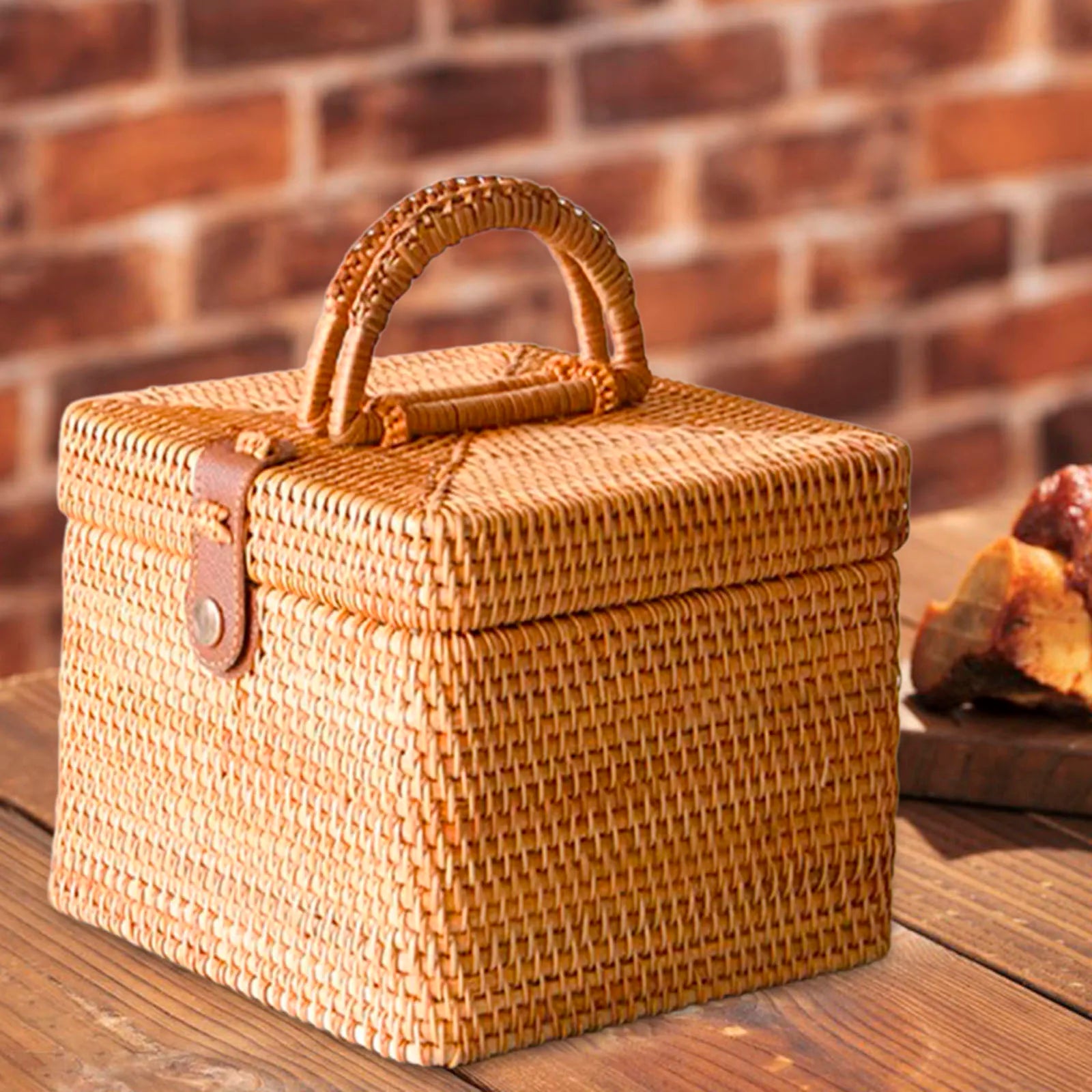 Panier avec couvercle en rotin carré