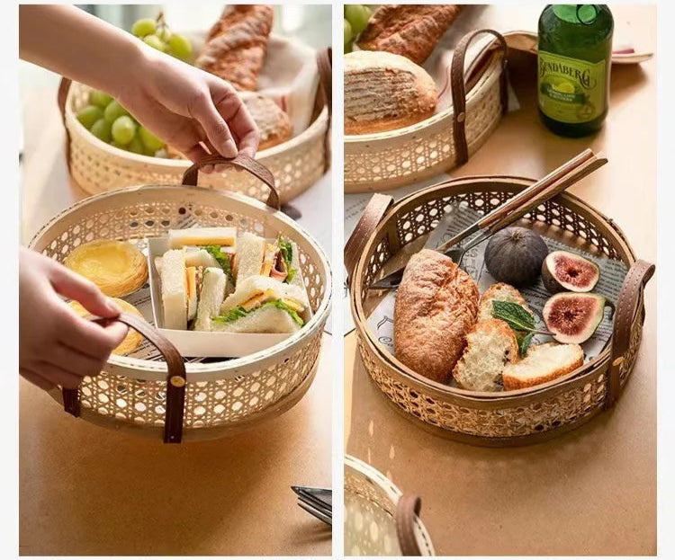 Panier en rotin avec poignées repas