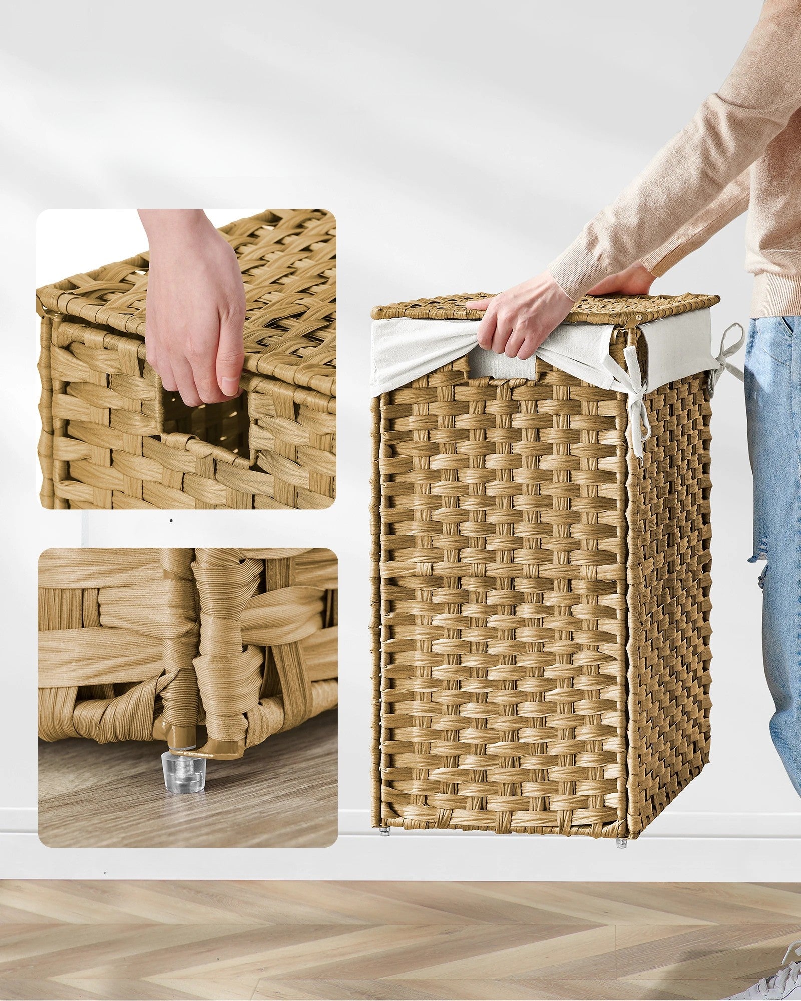 Panier à linge style rotin  avec poignées