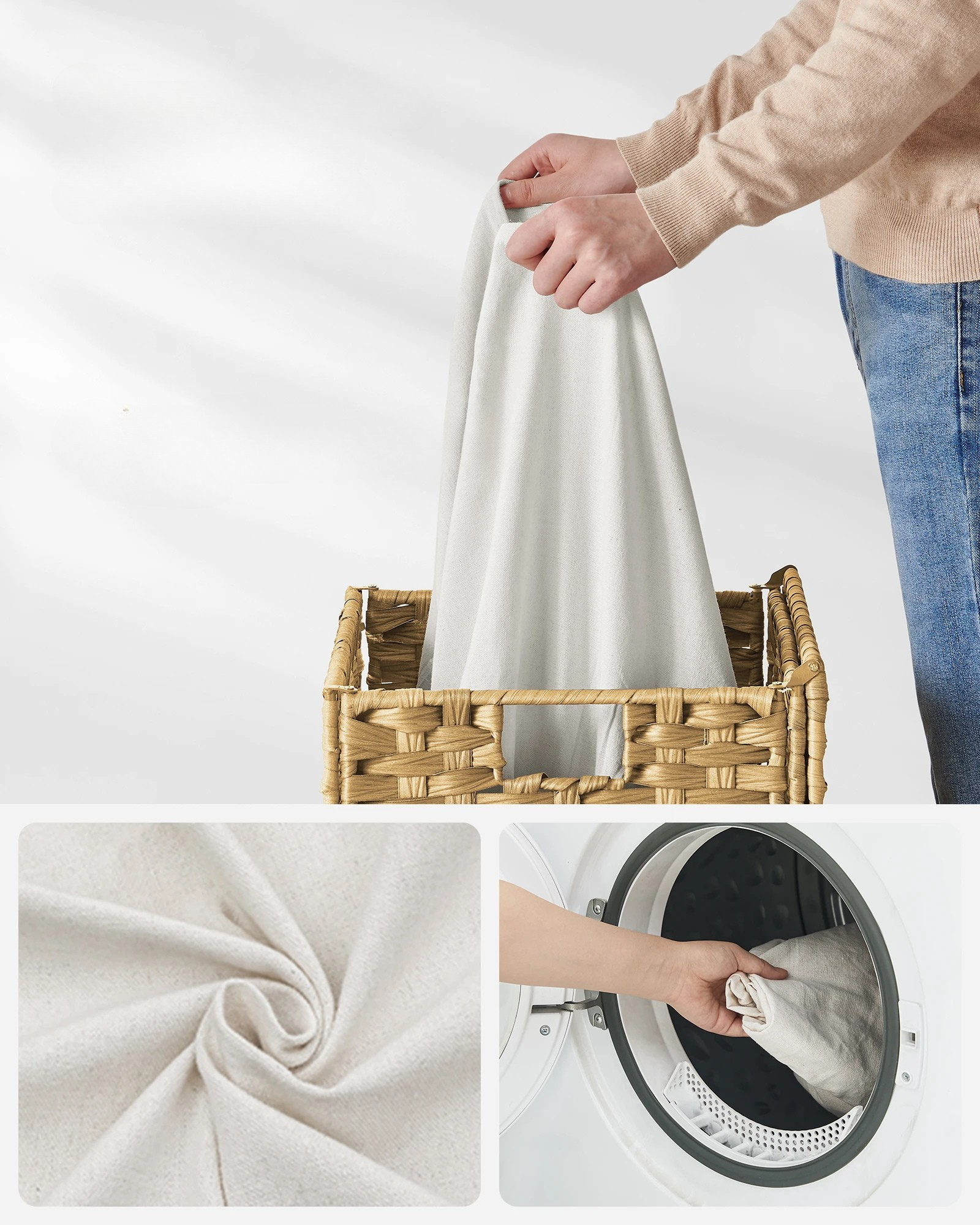 Panier à linge style rotin avec sac amovible
