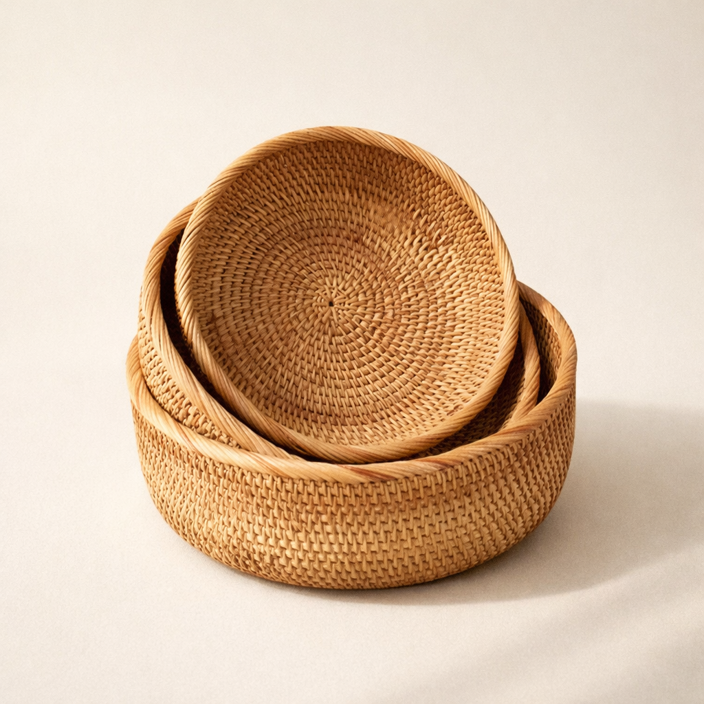 Panier rond en rotin tressé trois tailles