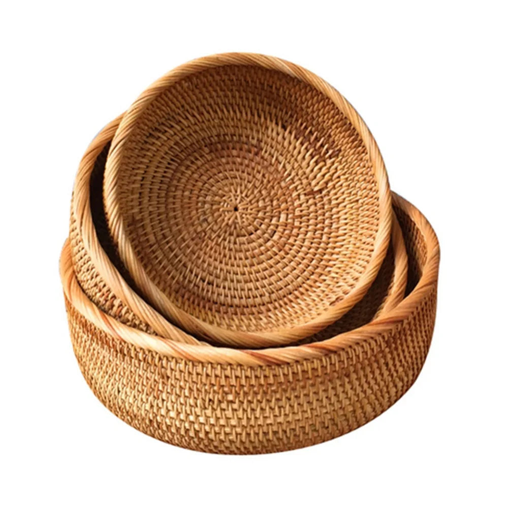 Panier rond en rotin tressé trois tailles