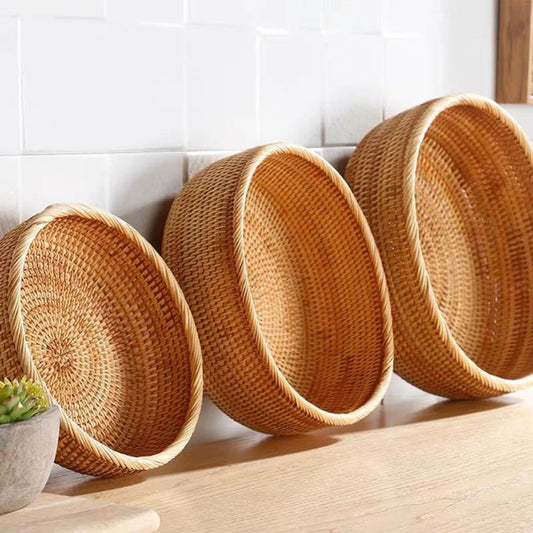 Panier rond en rotin tresse