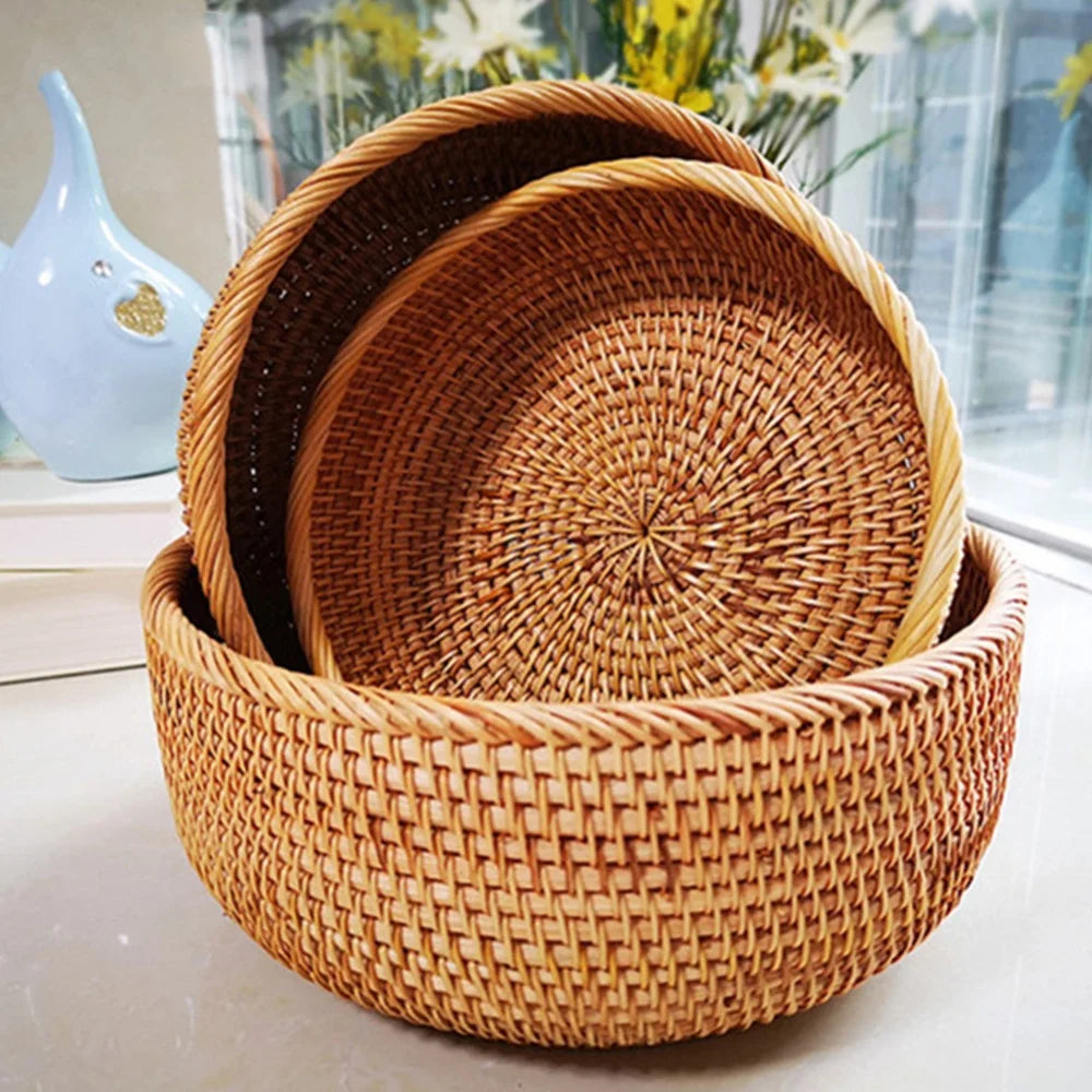 Panier rond en rotin tresse lot de trois