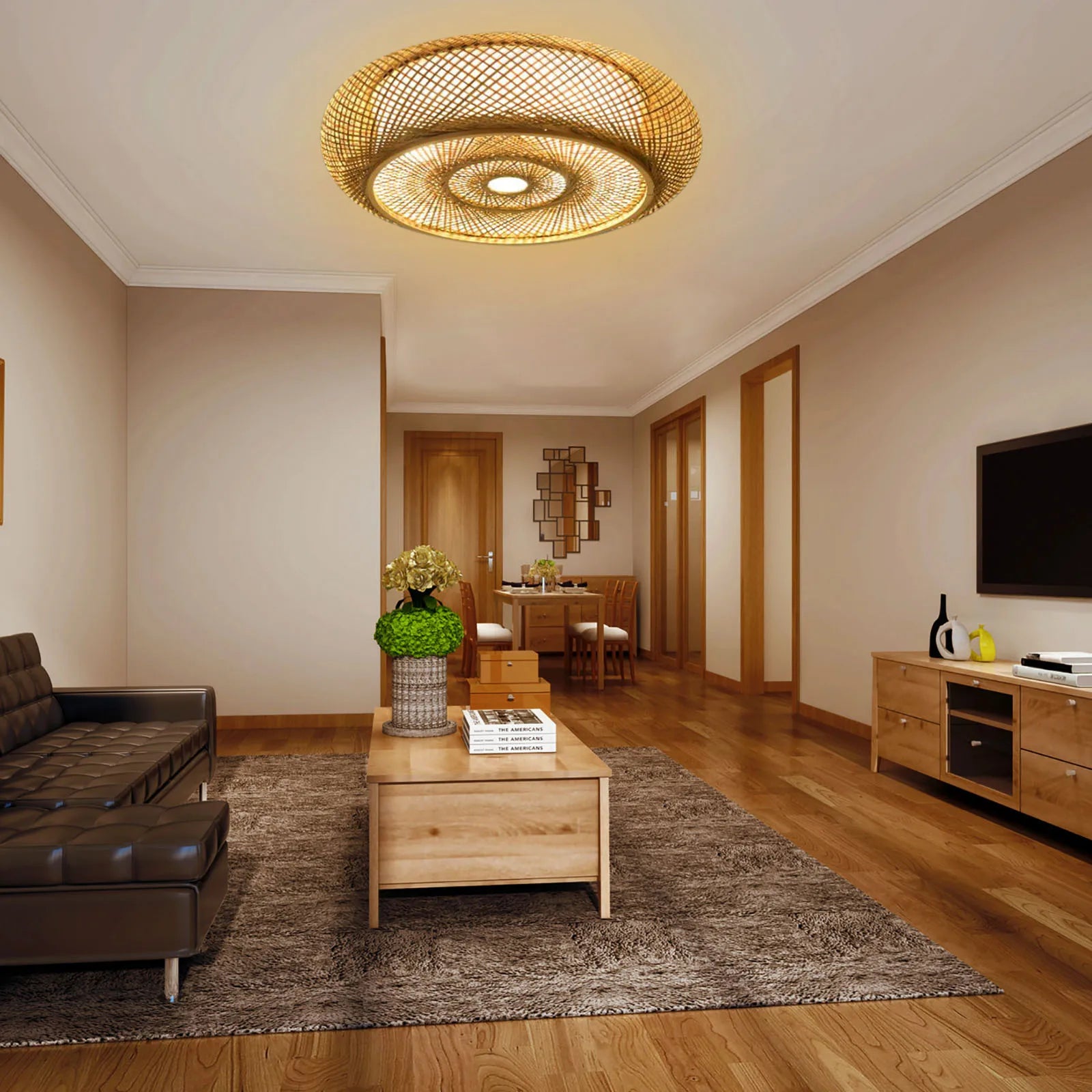 Plafonnier en bambou belle decoration salon