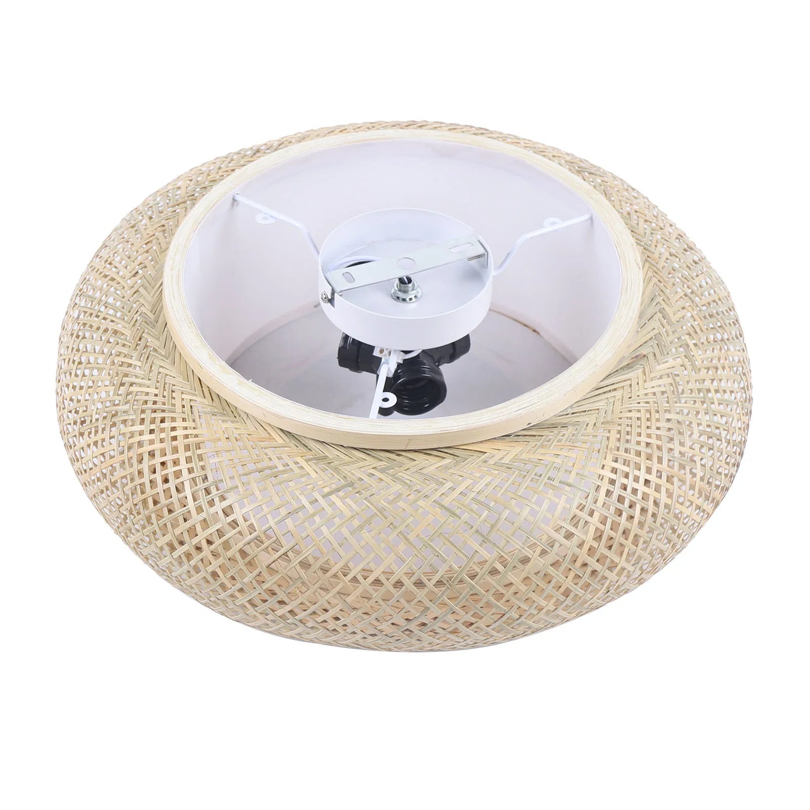 Plafonnier en bambou vue interieur gros plan