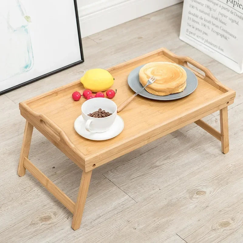 Plateau pliant en bambou pour petit déjeuner avec tasse