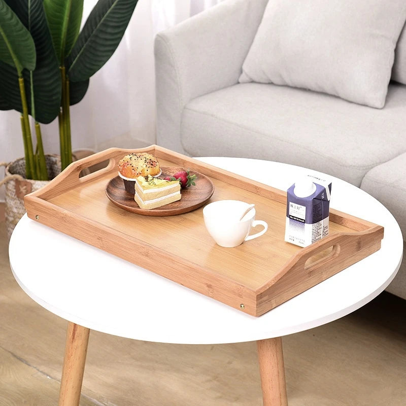 Plateau pliant en bambou pour petit déjeuner sur table basse