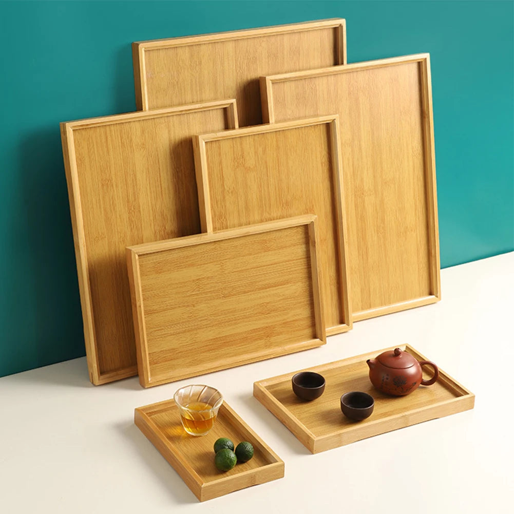 Plateau rectangulaire bambou toutes tailles avec tasses