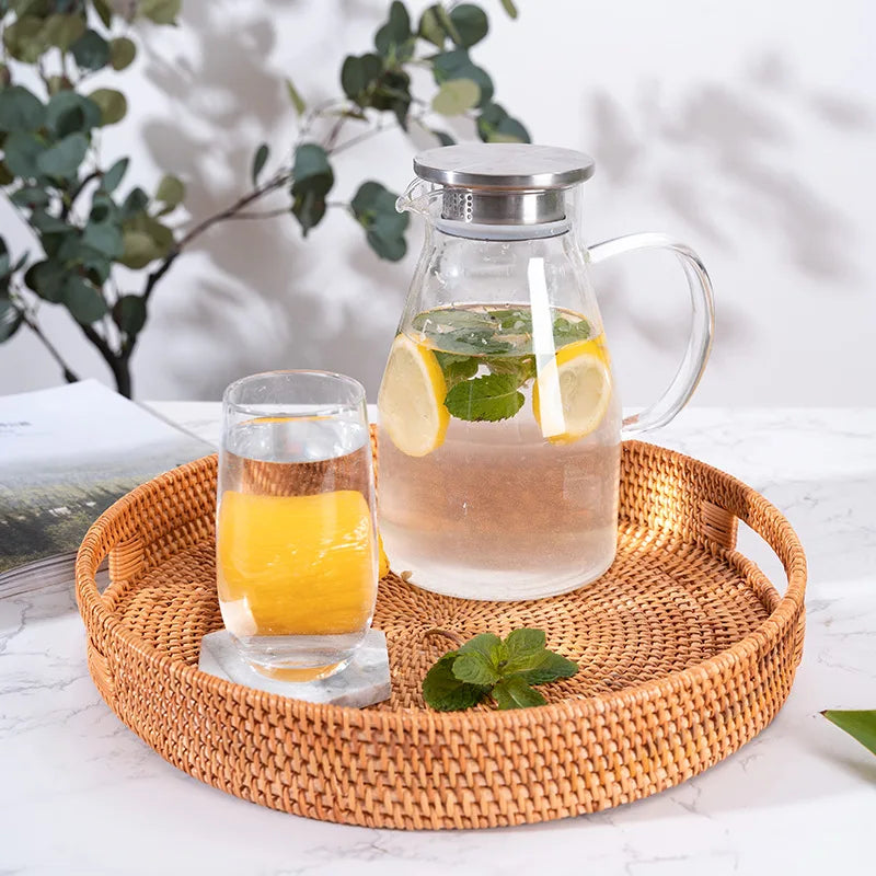 Plateau rotin carafe