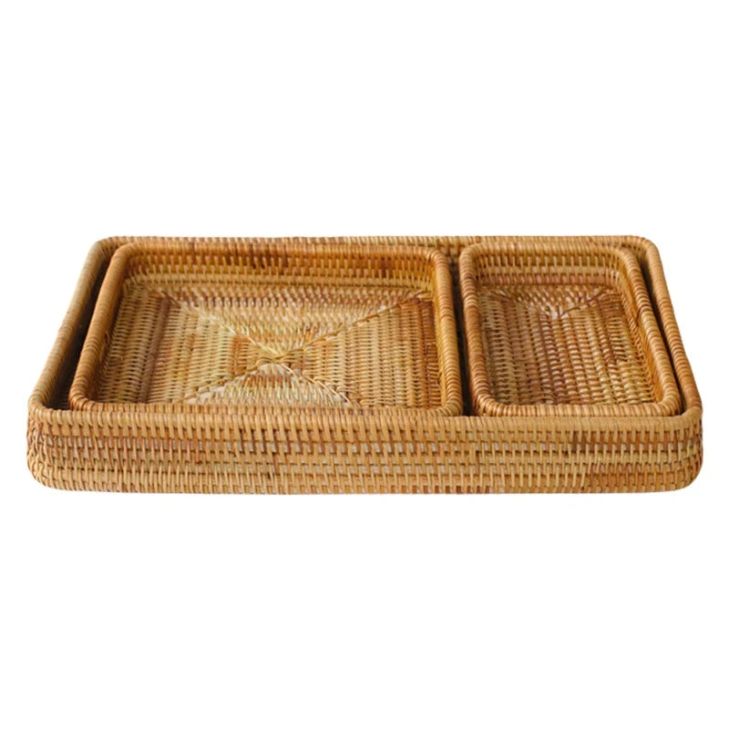 Plateaux rectangulaires en rotin vue dessus