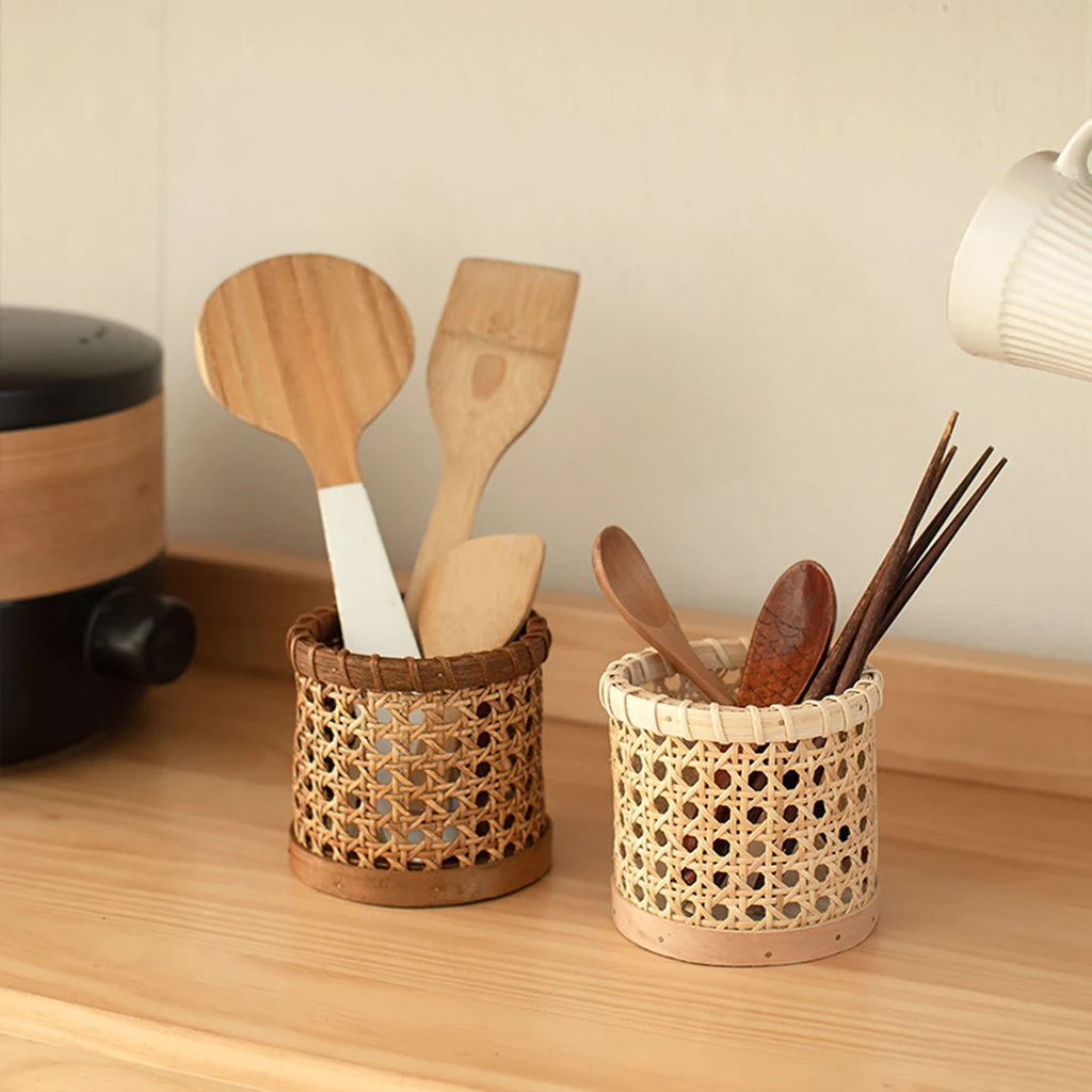 Pot de rangement rotin avec ustensiles