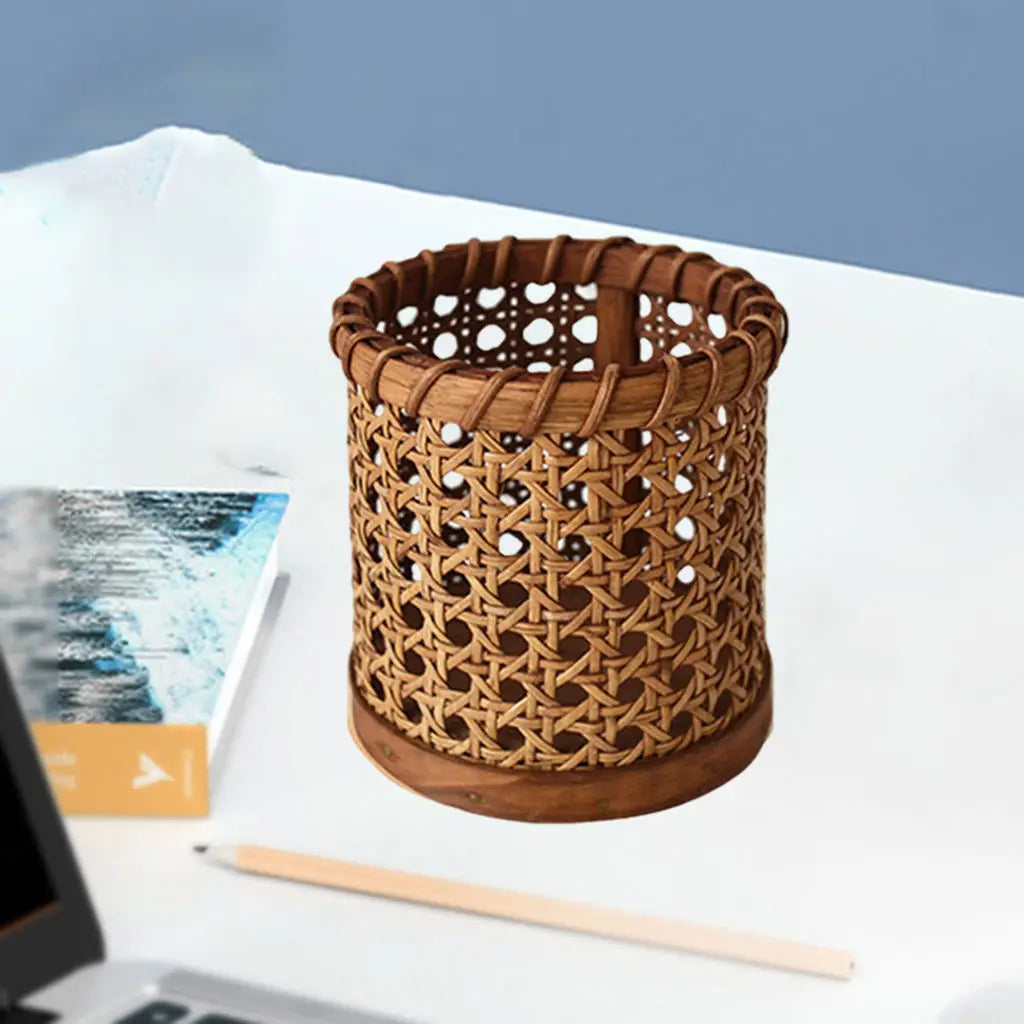 Pot de rangement rotin fonce
